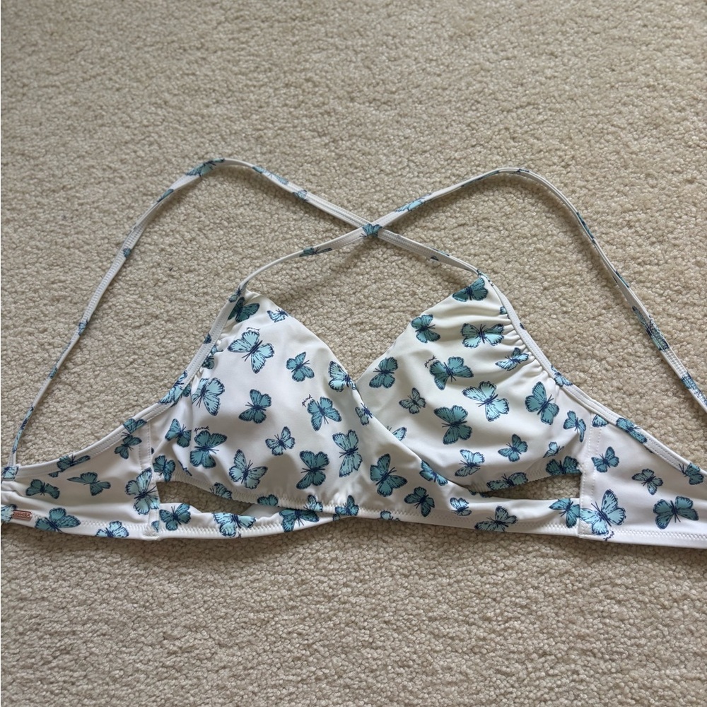 White and Blue Butterfly Bikini Top